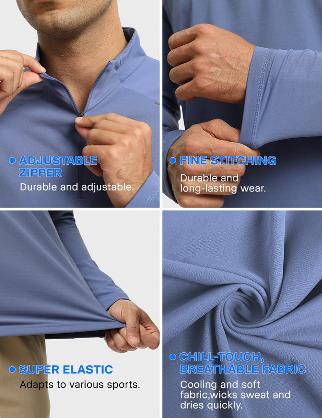 GEMYSE Men's Quarter Zip Pullover Long Sleeve Running Shirt 1/4 Zip Quick Dry Athletic Workout Shirts