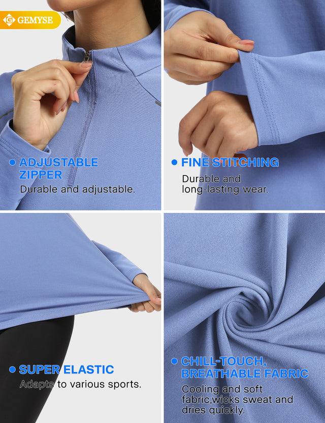 GEMYSE Women's 1/4 Zip Pullover Shirts Long Sleeve Workout Tops Quick Dry Casual Rash Guard Shirts