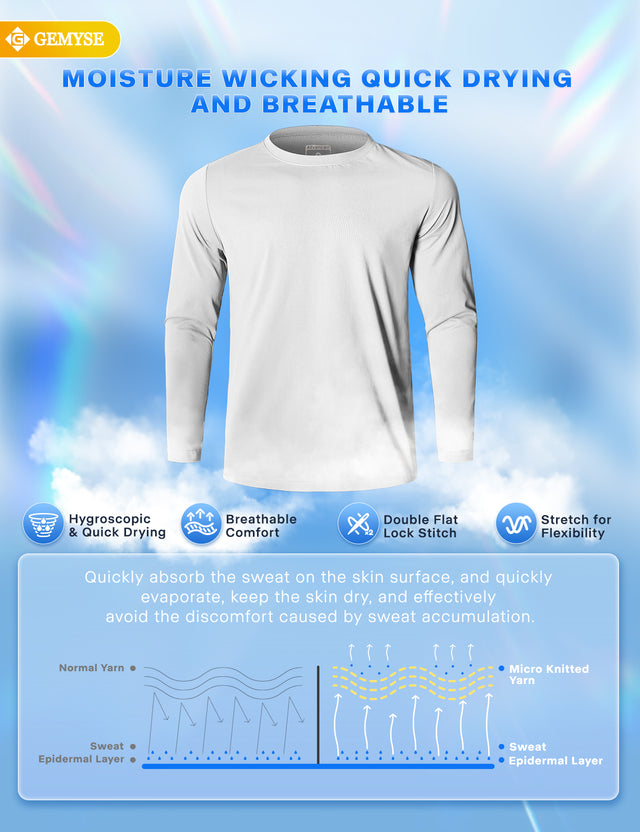 GEMYSE Men's Long Sleeve Shirts Sun Protection Athletic Breathable Moisture Wicking Rash Guard Shirt for Fishing Workout