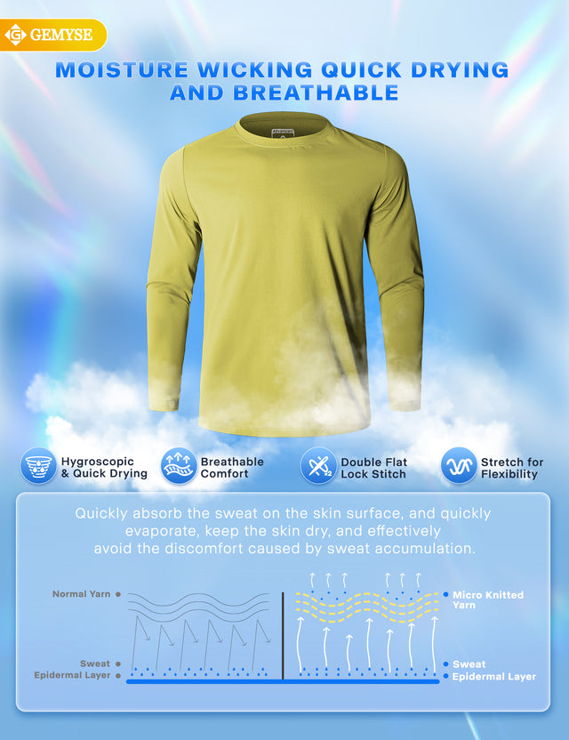 GEMYSE Men's Long Sleeve Shirts Sun Protection Athletic Breathable Moisture Wicking Rash Guard Shirt for Fishing Workout