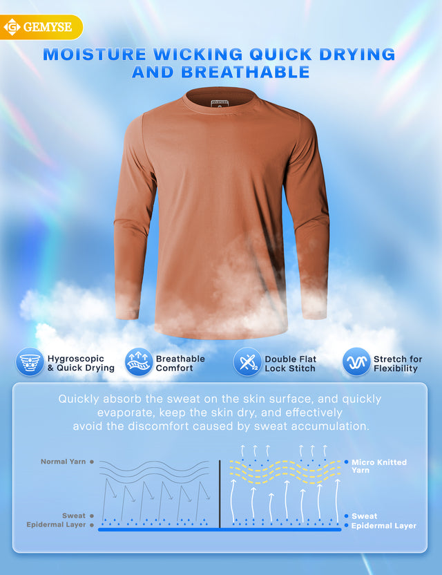 GEMYSE Men's Long Sleeve Shirts Sun Protection Athletic Breathable Moisture Wicking Rash Guard Shirt for Fishing Workout