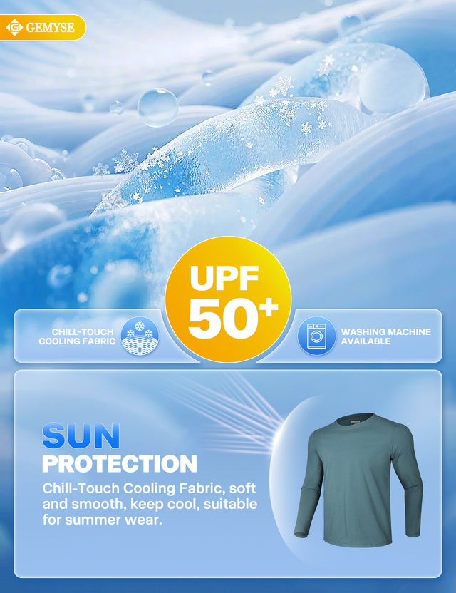 GEMYSE Men's Long Sleeve Shirts Sun Protection Athletic Breathable Moisture Wicking Rash Guard Shirt for Fishing Workout