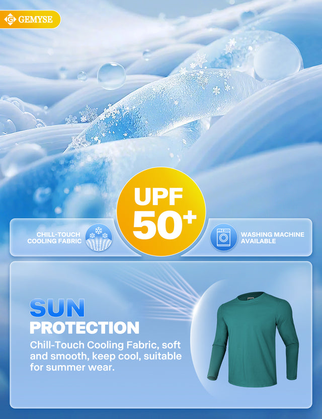 GEMYSE Men's Long Sleeve Shirts Sun Protection Athletic Breathable Moisture Wicking Rash Guard Shirt for Fishing Workout