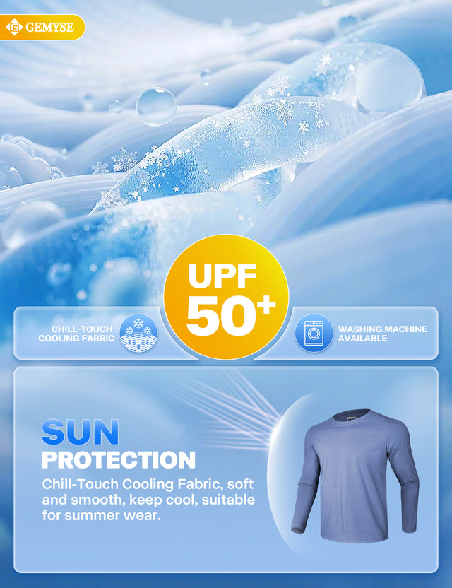 GEMYSE Men's Long Sleeve Shirts Sun Protection Athletic Breathable Moisture Wicking Rash Guard Shirt for Fishing Workout