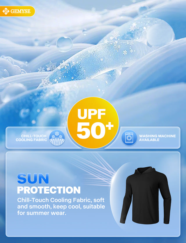 GEMYSE Sun Shirt UPF 50+ Men's Fishing Long Sleeve UV Protection Hoodie Hiking Rash Guard Athletic Running