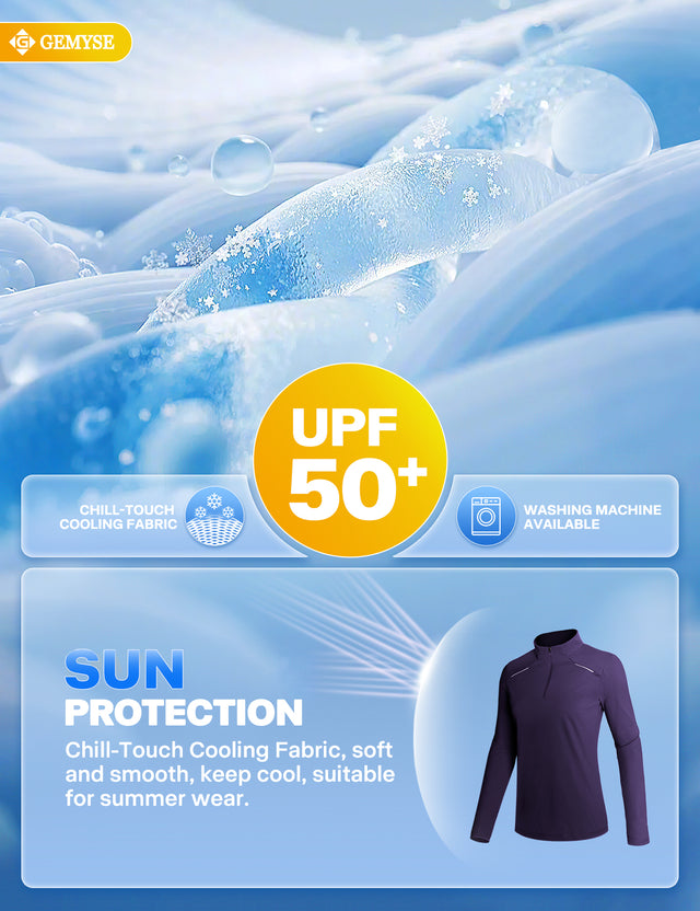 GEMYSE Women's 1/4 Zip Pullover Shirts Long Sleeve Workout Tops Quick Dry Casual Rash Guard Shirts