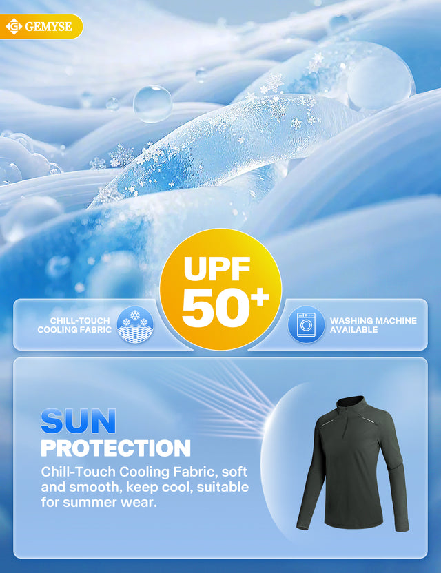 GEMYSE Women's 1/4 Zip Pullover Shirts Long Sleeve Workout Tops Quick Dry Casual Rash Guard Shirts