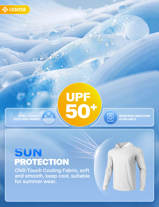 GEMYSE Sun Shirt UPF 50+ Men's Fishing Long Sleeve UV Protection Hoodie Hiking Rash Guard Athletic Running
