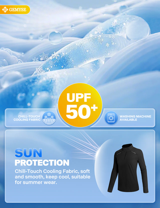 GEMYSE Women's 1/4 Zip Pullover Shirts Long Sleeve Workout Tops Quick Dry Casual Rash Guard Shirts