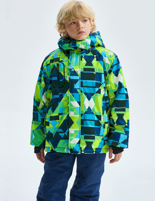 GEMYSE Boy's Waterproof Ski Snow Jacket Fleece Windproof Winter Jacket with Hood