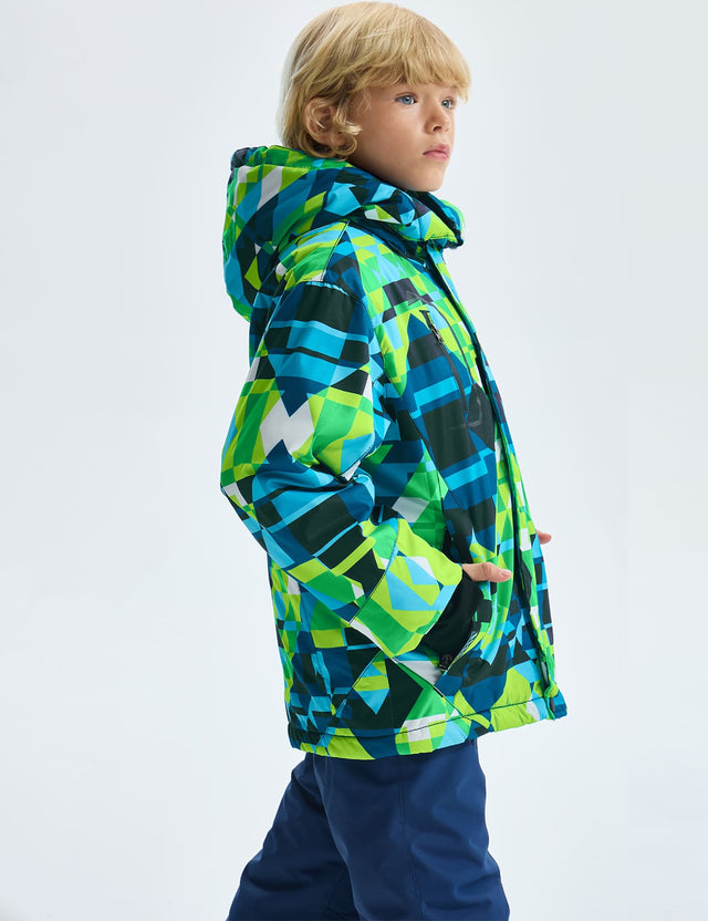 GEMYSE Boy's Waterproof Ski Snow Jacket Fleece Windproof Winter Jacket with Hood