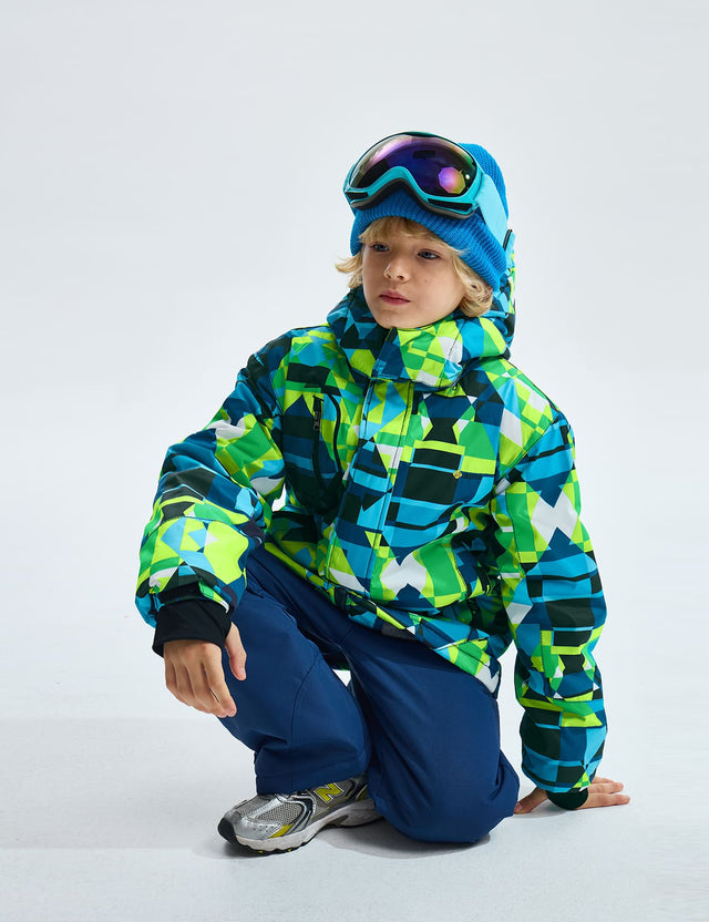 GEMYSE Boy's Waterproof Ski Snow Jacket Fleece Windproof Winter Jacket with Hood