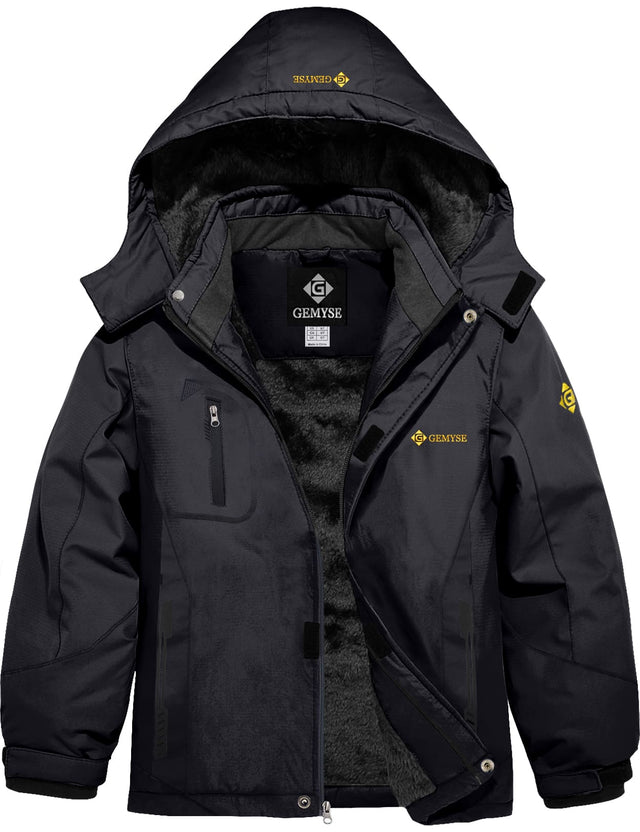 GEMYSE Boy's Waterproof Ski Snow Jacket Fleece Windproof Winter Jacket with Hood