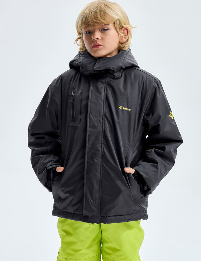 GEMYSE Boy's Waterproof Ski Snow Jacket Fleece Windproof Winter Jacket with Hood
