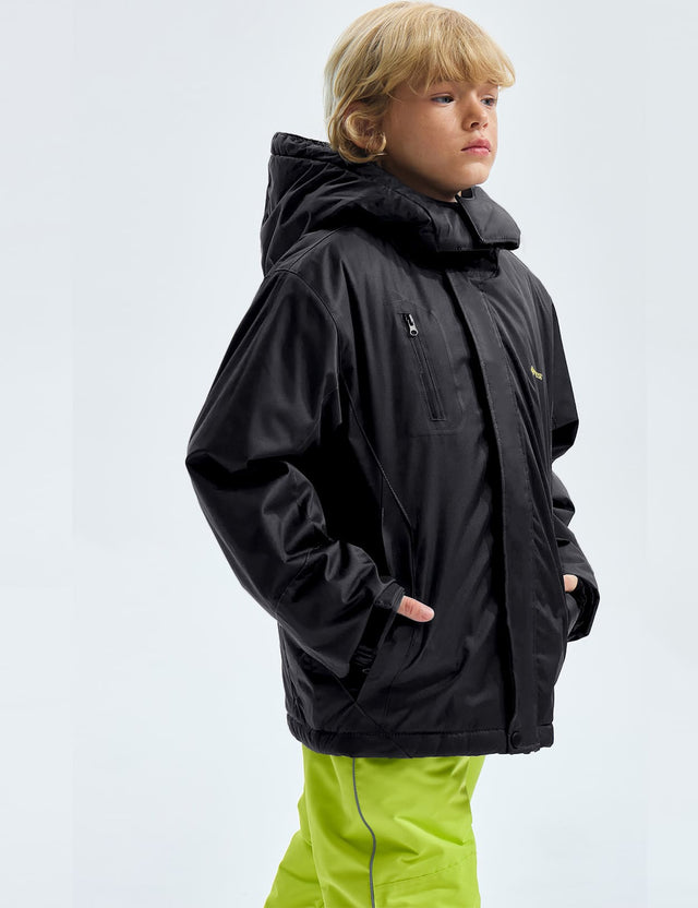 GEMYSE Boy's Waterproof Ski Snow Jacket Fleece Windproof Winter Jacket with Hood