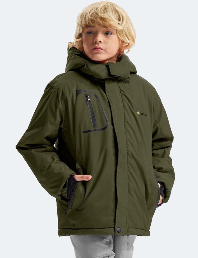 GEMYSE Boy's Waterproof Ski Snow Jacket Fleece Windproof Winter Jacket with Hood