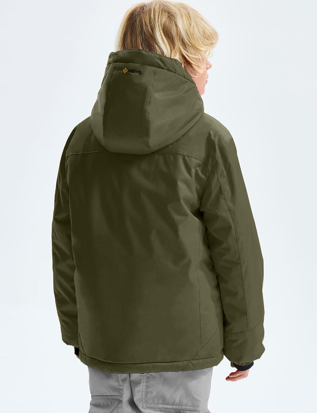 GEMYSE Boy's Waterproof Ski Snow Jacket Fleece Windproof Winter Jacket with Hood