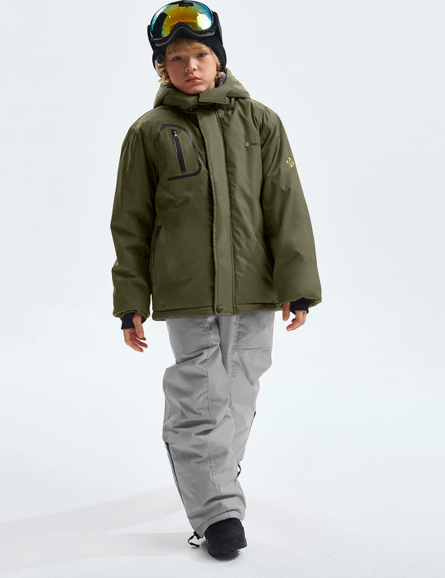 GEMYSE Boy's Waterproof Ski Snow Jacket Fleece Windproof Winter Jacket with Hood