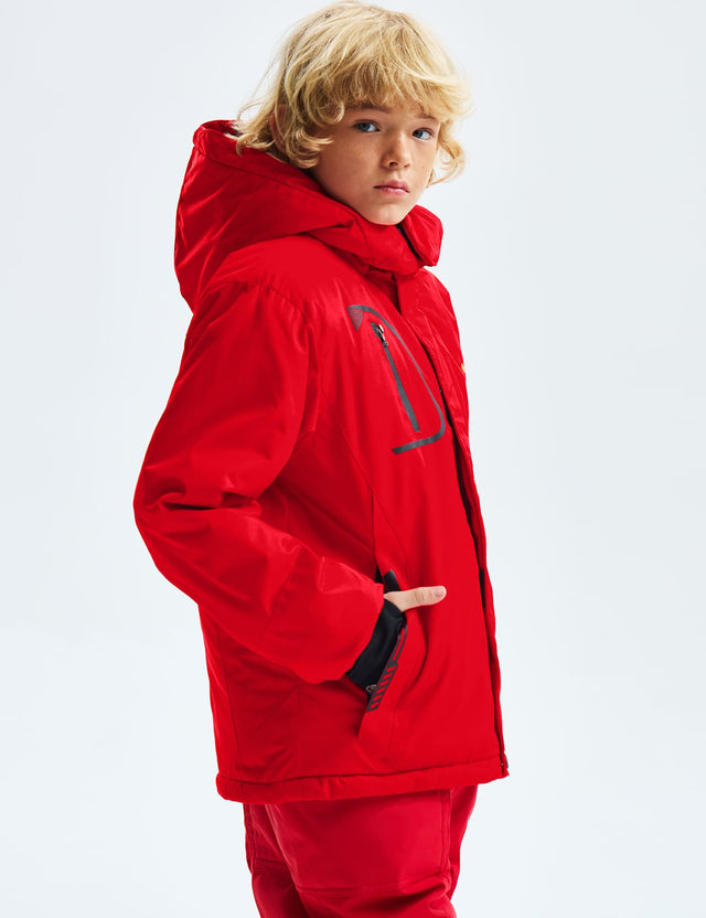 GEMYSE Boy's Waterproof Ski Snow Jacket Fleece Windproof Winter Jacket with Hood