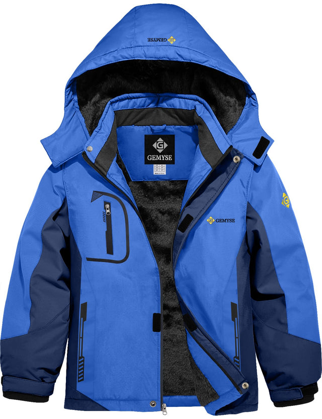 GEMYSE Boy's Waterproof Ski Snow Jacket Fleece Windproof Winter Jacket with Hood
