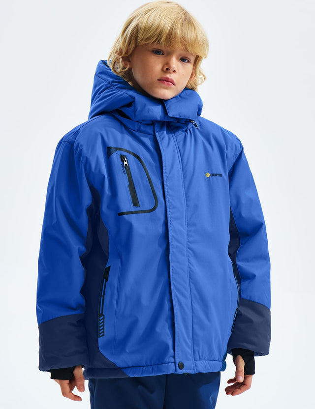 GEMYSE Boy's Waterproof Ski Snow Jacket Fleece Windproof Winter Jacket with Hood