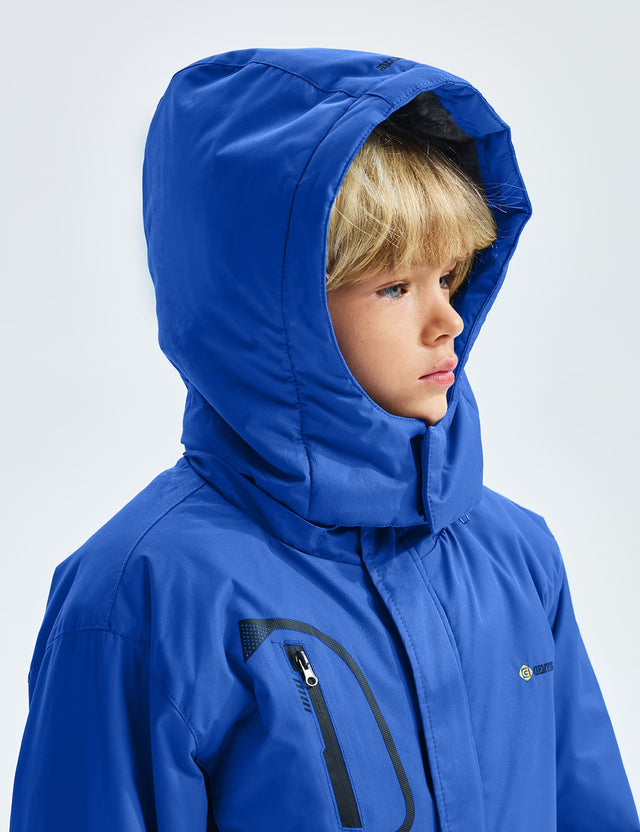 GEMYSE Boy's Waterproof Ski Snow Jacket Fleece Windproof Winter Jacket with Hood