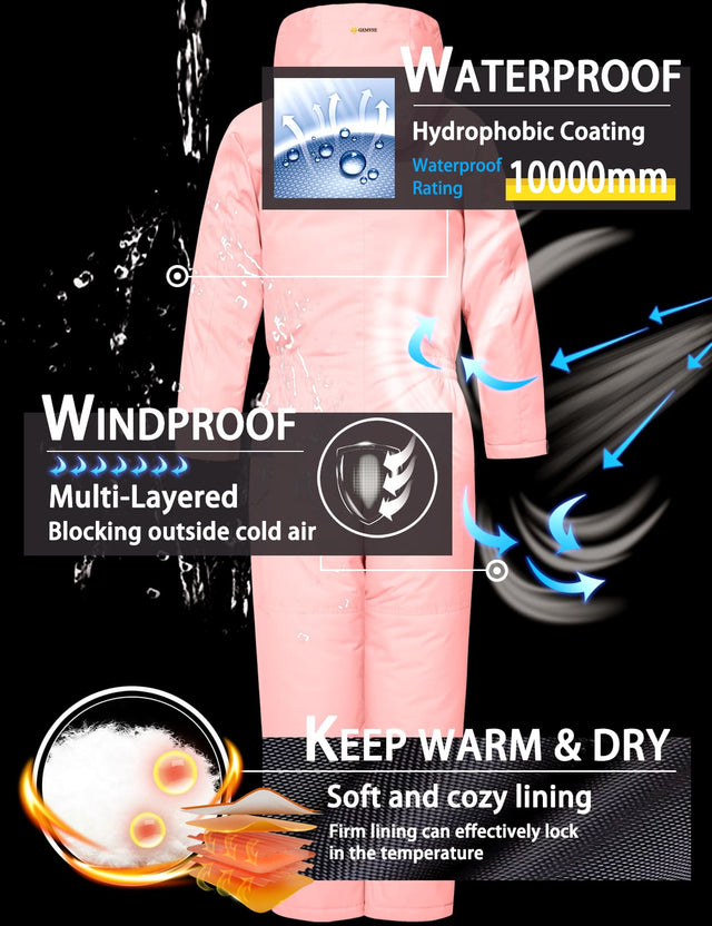 GEMYSE Kids One Pieces Ski Suits Jumpsuits Boys Girls' Winter Outdoor Snowboarding Waterproof Snowsuits