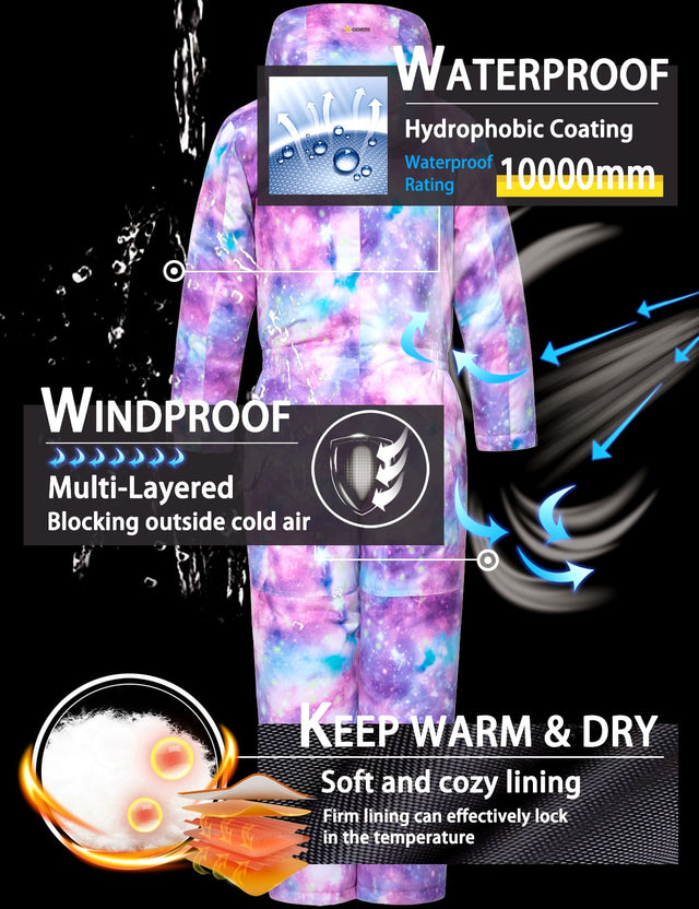 GEMYSE Kids One Pieces Ski Suits Jumpsuits Boys Girls' Winter Outdoor Snowboarding Waterproof Snowsuits