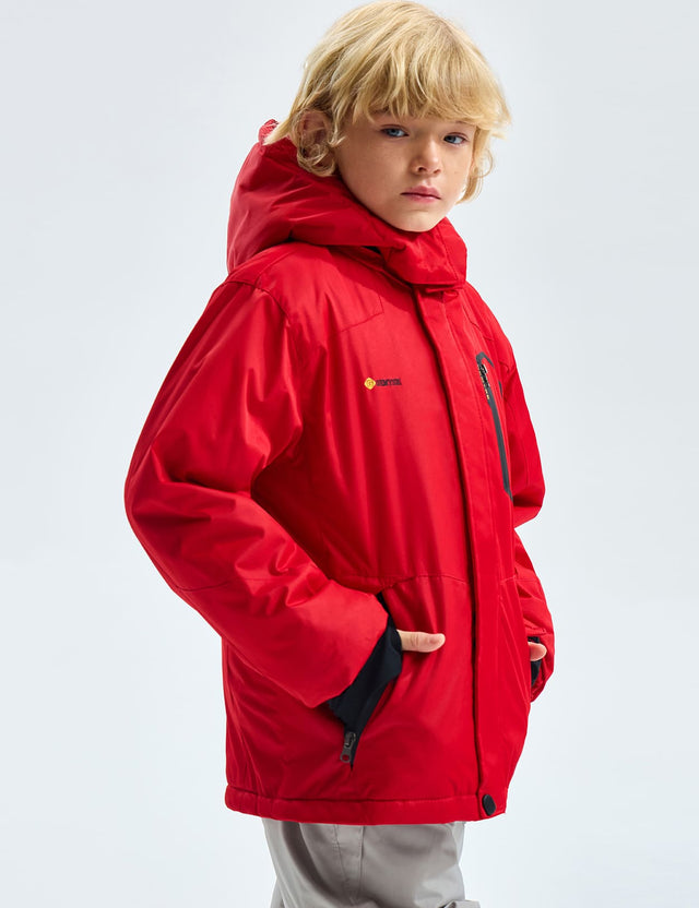 GEMYSE Boy's Waterproof Ski Snow Jacket Hooded Fleece Windproof Winter Jacket