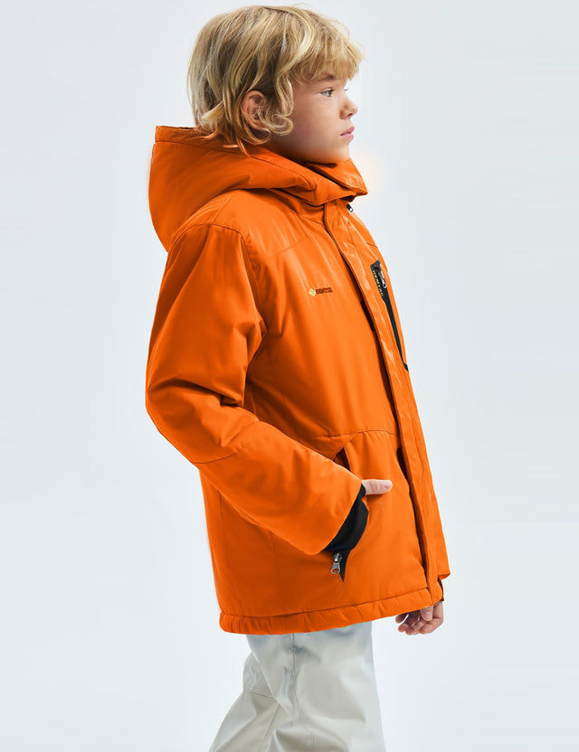 GEMYSE Boy's Waterproof Ski Snow Jacket Hooded Fleece Windproof Winter Jacket