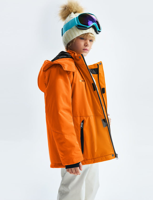 GEMYSE Boy's Waterproof Ski Snow Jacket Hooded Fleece Windproof Winter Jacket
