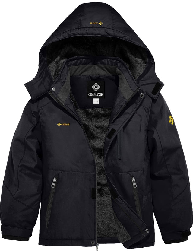 GEMYSE Boy's Waterproof Ski Snow Jacket Hooded Fleece Windproof Winter Jacket