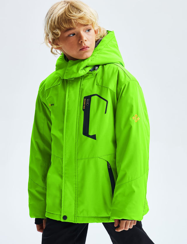 GEMYSE Boy's Waterproof Ski Snow Jacket Hooded Fleece Windproof Winter Jacket