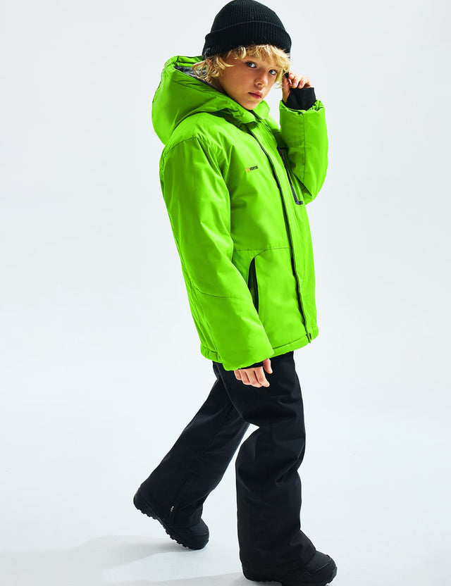 GEMYSE Boy's Waterproof Ski Snow Jacket Hooded Fleece Windproof Winter Jacket