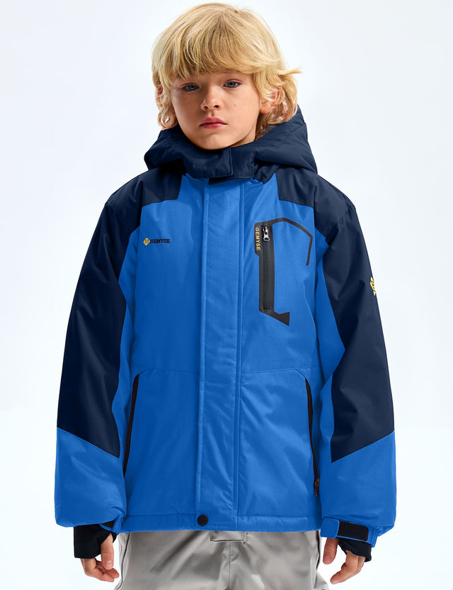 GEMYSE Boy's Waterproof Ski Snow Jacket Hooded Fleece Windproof Winter Jacket