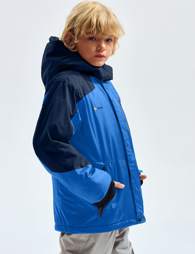GEMYSE Boy's Waterproof Ski Snow Jacket Hooded Fleece Windproof Winter Jacket