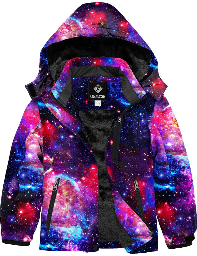 GEMYSE Girl's Waterproof Ski Snow Jacket Fleece Windproof Winter Jacket with Hood