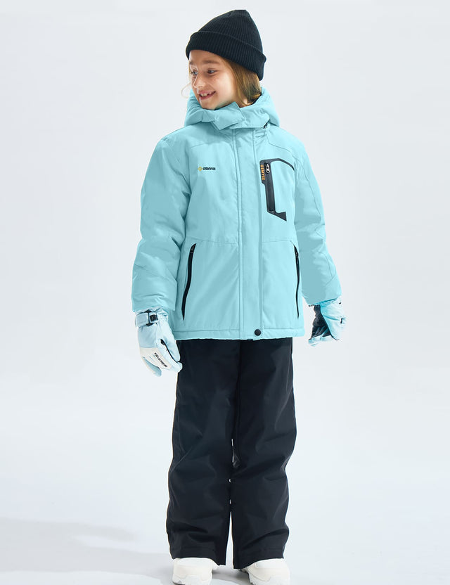 GEMYSE Girl's Waterproof Ski Snow Jacket Fleece Windproof Winter Jacket with Hood