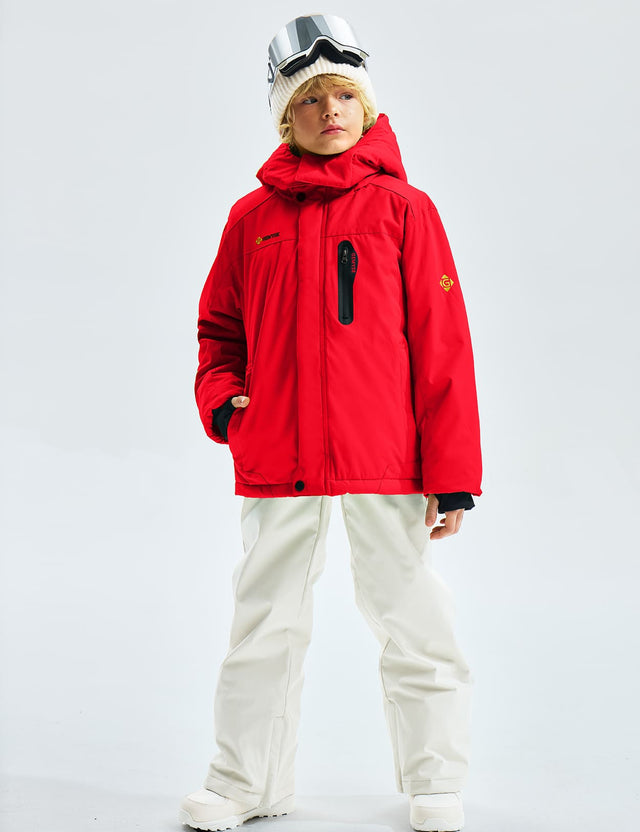 GEMYSE Boy's Waterproof Ski Snow Jacket Hooded Fleece Lined Windproof Winter Jacket