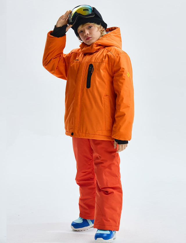 GEMYSE Boy's Waterproof Ski Snow Jacket Hooded Fleece Lined Windproof Winter Jacket