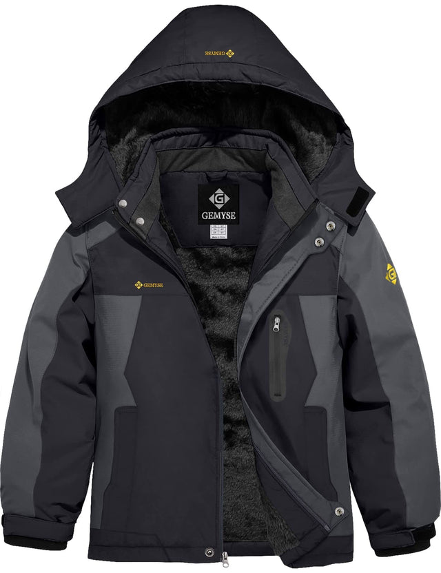 GEMYSE Boy's Waterproof Ski Snow Jacket Hooded Fleece Lined Windproof Winter Jacket