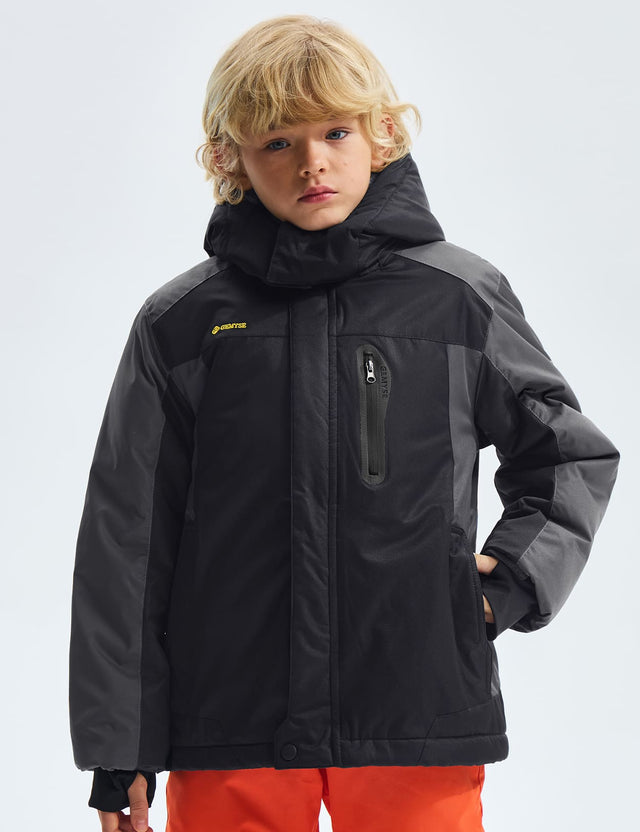 GEMYSE Boy's Waterproof Ski Snow Jacket Hooded Fleece Lined Windproof Winter Jacket