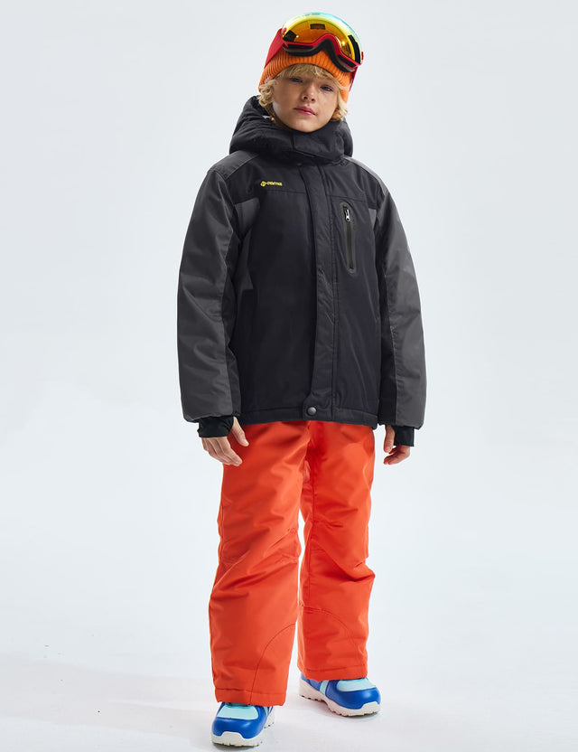 GEMYSE Boy's Waterproof Ski Snow Jacket Hooded Fleece Lined Windproof Winter Jacket