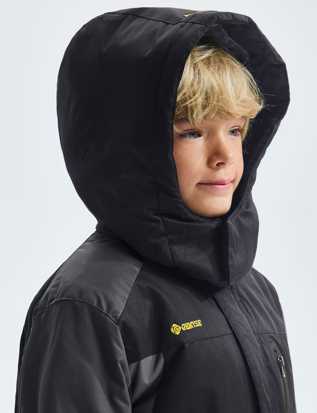 GEMYSE Boy's Waterproof Ski Snow Jacket Hooded Fleece Lined Windproof Winter Jacket