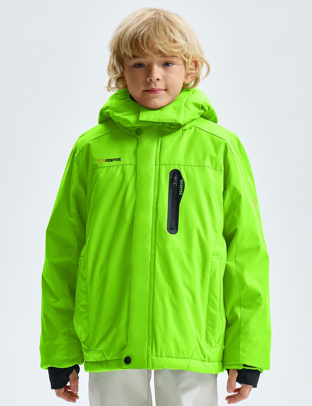GEMYSE Boy's Waterproof Ski Snow Jacket Hooded Fleece Lined Windproof Winter Jacket