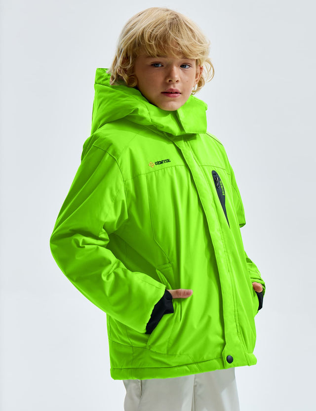 GEMYSE Boy's Waterproof Ski Snow Jacket Hooded Fleece Lined Windproof Winter Jacket