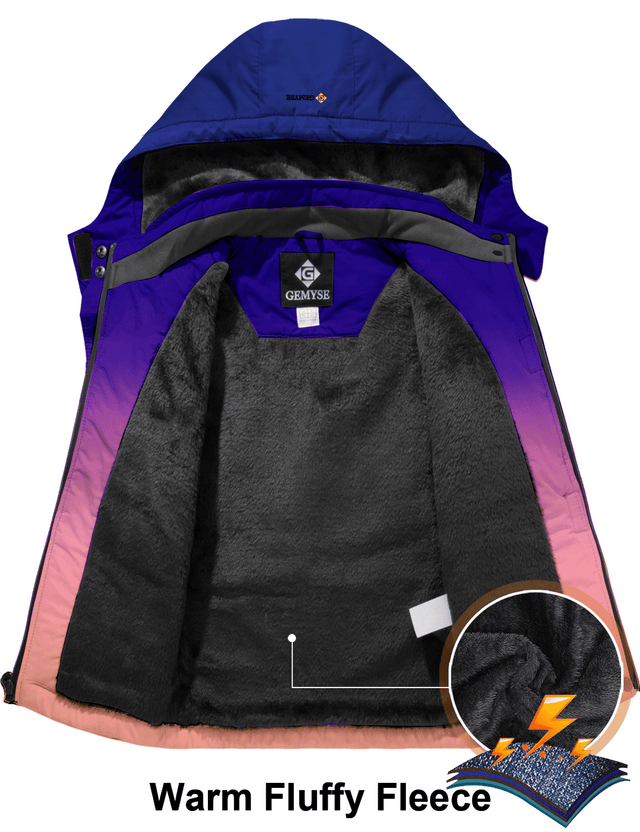 GEMYSE Girl's Waterproof Ski Snow Jacket Hooded Fleece Lined Windproof Winter Jacket