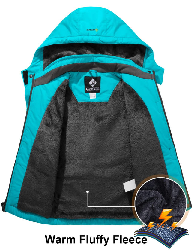 GEMYSE Girl's Waterproof Ski Snow Jacket Hooded Fleece Lined Windproof Winter Jacket