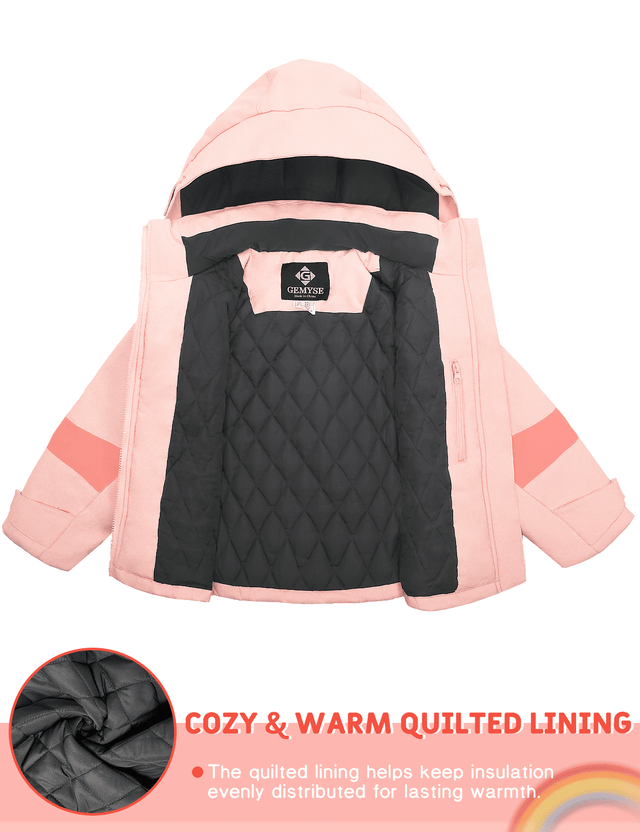 GEMYSE Girls Winter Jackets Waterproof Windpoof Ski Snow Jacket Warm Quilted Coats Kids Outerwear with Hood