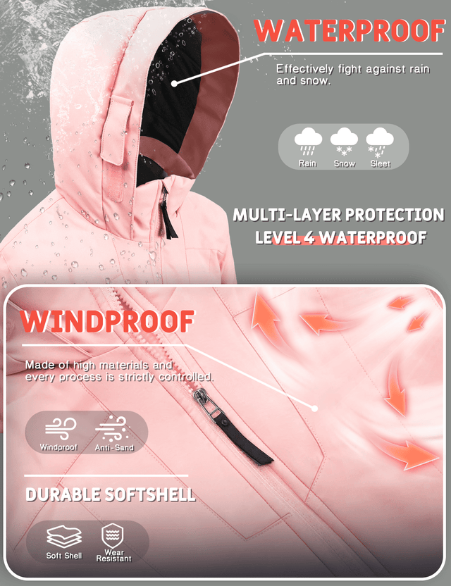 GEMYSE Girls Winter Jackets Waterproof Windpoof Ski Snow Jacket Warm Quilted Coats Kids Outerwear with Hood